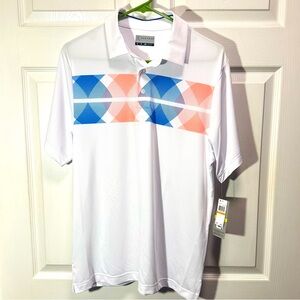 PGA Tour White Blue Coral Geometric‎ Golf Shirt small